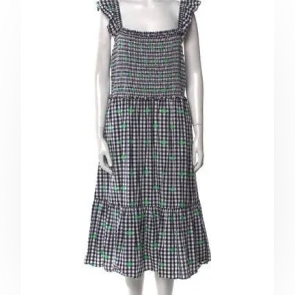 Kate Spade Black and White Gingham Nap Dress with Green Flowers